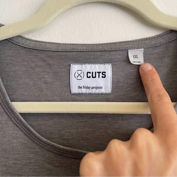 CUTS crew Neck Pocket tee shirt Elongated XXL grey minimalist everyday basic T - Picture 3 of 9